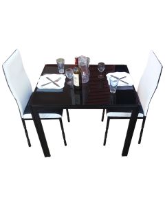 2BWB - 2 Places Black and white Solid Dismantable Glass Dining Table - MAM01012141