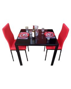 2RRB- 2 Places Red Solid Dismantable Glass Dining Table - MAM11042011