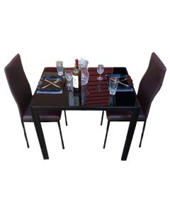2CCB - 2 Places Chocolate Solid Dismantable Glass Dining Table - MAM11082011