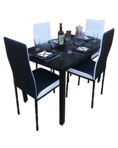4BWB - 4 Places Black and white Solid Dismantable Glass Dining Table - MAM01012142
