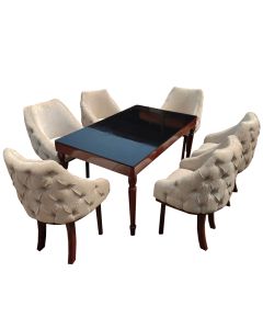 GDD - 6BB - 6 Places Solid non-Dismantable Woodern  Glass Dining Table - MAM202118120012