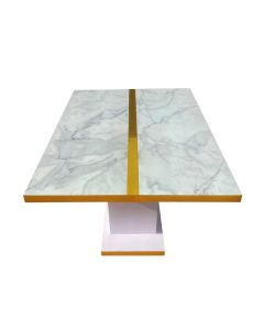 6DVN - 6 Places, DIVINE Luxury Marble Look-Alike Dining Table With Gold Edges And Glass Top - MAM20232905001