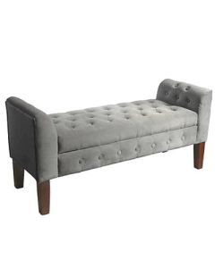 SBB-1B - Modern Side Bed Bench In Grey Velvet Material no Storage  MAM2021102103