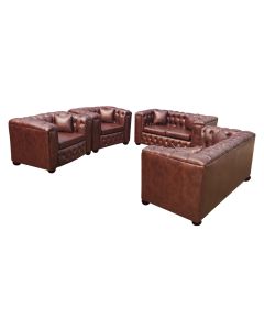 CHE-73C - 7 Places - Chesterfield Chocolate Leather Sofa, Very Solid - MAM19022029