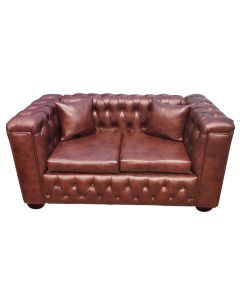 3 Places Chesterfield Chocolate Leather Sofa, Very Solid - MAM19022018