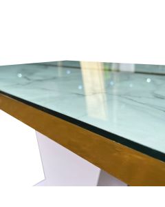 6DVN - 6 Places, DIVINE Luxury Marble Look-Alike Dining Table With Gold Edges And Glass Top - MAM20232905001