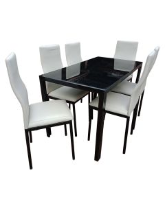 6CWB - 6 Places Cream White Solid Dismantable Glass Dining Table - MAM0101214421