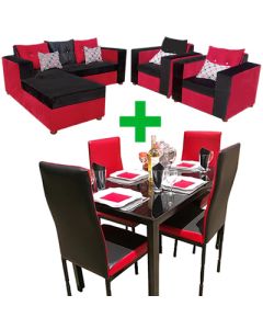AFSBR-4BR - Modern Comfortable Velour Sofa  Dismantlable Glass Dining Table Pack - MAM24062006
