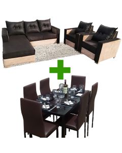 AFS-6CB - Modern Comfortable Sofa  Dismantlable Glass Dining Table Pack - MAM1902200612