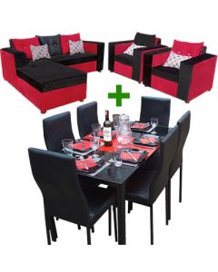 ANG-FSR - Modern Comfortable Velour Sofa  Dismantlable Glass Dining Table Pack - MAM15042001