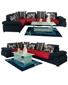 ADL-LBR - Modern L-Shape ADELE Sectional Sofa, Black Red, Velvet Material - MAM18012002