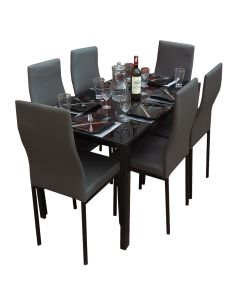6GGB - 6 Places Grey Solid Dismantable Glass Dining Table - MAM01012116