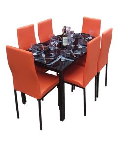 6OOB - 6 Places Orange and Black Solid Dismantable Glass Dining Table - MAM01012121