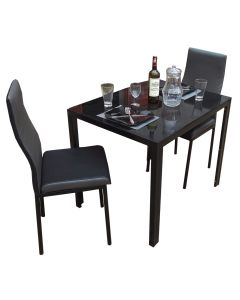 2BGB - 2 Places Black and Grey Solid Dismantable Glass Dining Table - MAM01012134