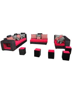CLN-UBR - 8place Modern U-Shape CLINTON Sectional sofa, with pouf, Black Red, Velvet Material - MAM25092001