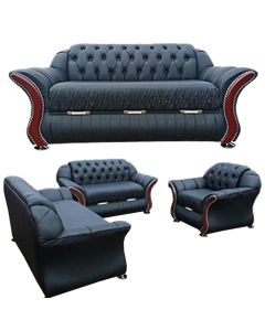 BUT - 6BB - 6 Places Modern BUTTERFLY Luxury Leather Sofa, Black - MAM202010704