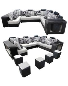 CLN-UBA - 8Place Modern U-Shape CLINTON Sectional sofa with pouf, Black Ash, Velvet Material - MAM04102004