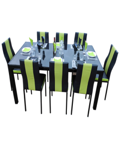 8BLL - 8 Places Black  Lemon Green Solid Dismantable Glass Dining Table - MAM11102001