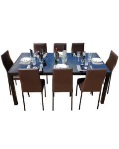 8BLL - 8 Places Black  Lemon Green Solid Dismantable Glass Dining Table - MAM11102003