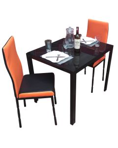 2BOB -  2 Places Black  Orange Solid Dismantable Glass Dining Table - MAM22081904