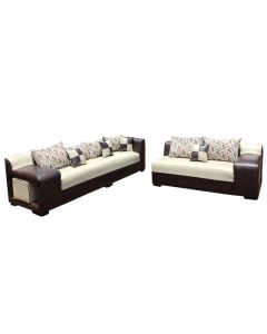 RMN-7CW - 7 Places - Chocolate  Cream White L-Shape Romanus Luxury Leather sofa - MAM202110808