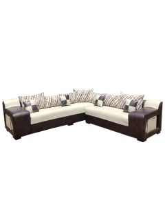 RMN-7CW - 7 Places - Chocolate  Cream White L-Shape Romanus Luxury Leather sofa - MAM202110807