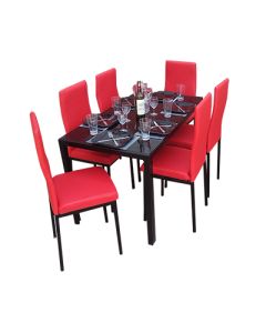 6RRB - 6 Places Red Solid Dismantable Glass Dining Table - MAM01012137