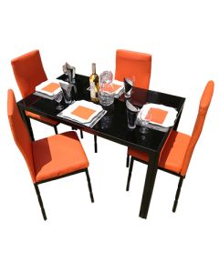 4OOB - 4 Places Orange Solid Dismantable Glass Dining Table - MAM01012131