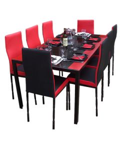 8BRR - 8 Places Black  Red Solid Dismantable Glass Dining Table - MAM01012119