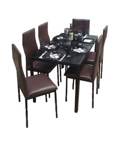 6CCB - 6 Places Chocolate Solid Dismantable Glass Dining Table - MAM01012150