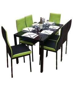6BLGB- 6 Places Black  Lemon Green Solid Dismantable Glass Dining Table - MAM01012113