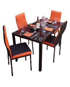 4BOB - 4 Places Black  Orange Solid Dismantable Glass Dining Table - MAM01012154