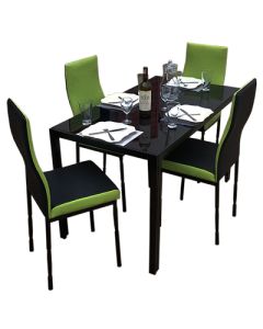 4BLGB- 4 Places Black  Lemon Green Solid Dismantable Glass Dining Table - MAM11012011