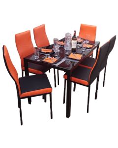 6BOB - 6 Places Black-Orange Solid Dismantable Glass Dining Table - MAM01012146