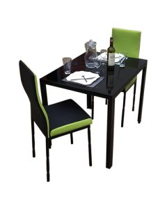 2BLGB- 2 Places Black  Lemon Green Solid Dismantable Glass Dining Table - MAM01012125