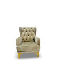 Single Seater Velvet Accent Chair with Tufted Backrest & Gold Legs – Luxury Lounge Chair by Maimo Furniture-ARM112520251