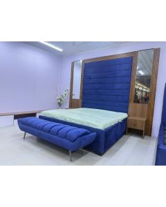 Royal Blue Upholstered Bed with Padded Headboard, Side Mirrors and Bench,  MAM09122025002