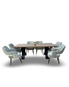 Rectangular Formica Dining Table Set with Velvet Chairs & Black X-Metal Legs – Luxury Modern Dining Set by Maimo Furniture-MAM112520255
