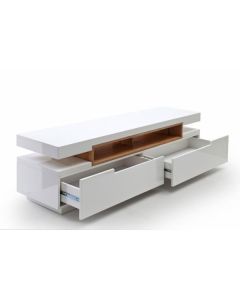 High Gloss Free Standing TV Stand – Modern White Media Console – MAM05112025007