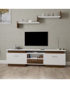 Modern Free Standing TV Wall Unit – White & Walnut Media Console – MAM05112025006