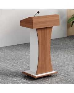 Wood & White Modern Podium with Wheels and Microphone – Maimo Furniture MAM3010202514