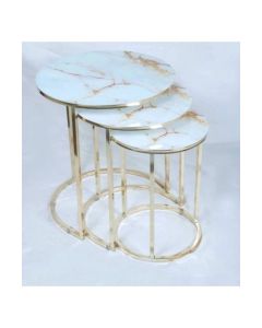 Set of 3 Nesting Round Center Tables | Marble-Effect & Gold Frame MAM17102025004