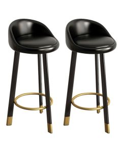 2 Luxury Black Leather High Chairs with Gold Accents | Modern Bar Stools MAM20102025002