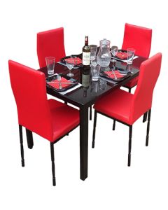 4RRB - 4 Places Red Solid Dismantable Glass Dining Table - MAM01012136