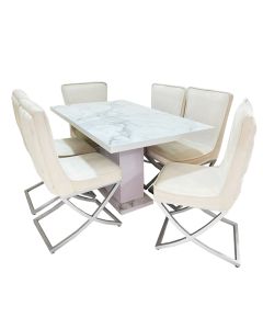 RAP6CW - 6 Places, Luxury Raphaella Dismantable Glass,Heavy Meatal  Wood Dining Table Set with Formica Finishing - MAM20230306001
