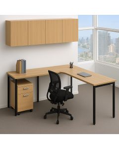 Modern L-Shaped Office Desk – White Workstation with Metal Legs | Maimo Furniture MAM07112025007