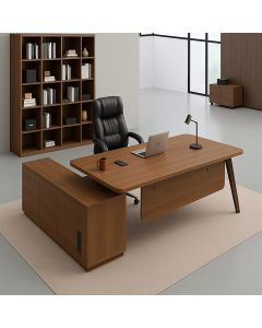 Executive Office Desk with Side Cabinet – Modern Wood Finish | MAIMO Furniture MAM07112025014
