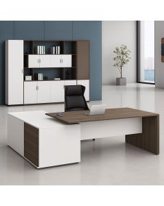 Modern Executive Office Desk with Side Cabinet – Two-Tone Director Desk | MAIMO Furniture MAM07112025019