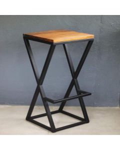 Industrial High Chair | Brown Seat & Geometric Black Metal Base MAM201020250017