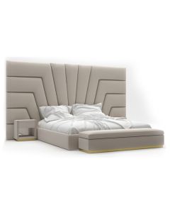 Modern Upholstered Bed with Sunburst Headboard and Golden Base | Maimo Furniture-MAM0930202542